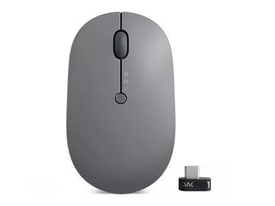 Lenovo Go Wireless Multi Device, Molempikätinen, Optinen, RF Wireless + Bluetooth + USB Type-A, 2400 DPI, Harmaa