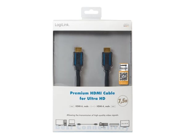 LogiLink Premium - HDMI-kaapeli med Ethernet - HDMI han til HDMI han - 7,5 m - lajittelu - 4K-tuki