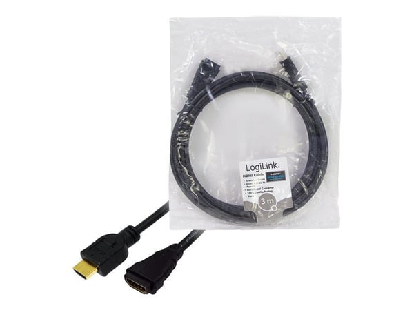 LogiLink High Speed with Ethernet - HDMI-forlengelseskabel med Ethernet - HDMI hann til HDMI hunn - 3 m