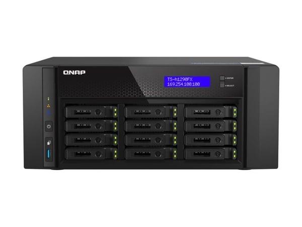 QNAP TS-h1290FX - NAS-palvelin - 12 lokeroa - SATA 6Gb/s / PCIe (NVMe) / U.2 - RAM 128 GB - 25 Gigabit Ethernet / 2,5 Gigabit Ethernet - iSCSI-tuki