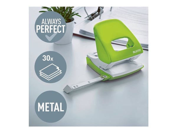Leitz WOW 5008 - Hullstanser - 30 ark / 3 mm - plast, metall - grønn