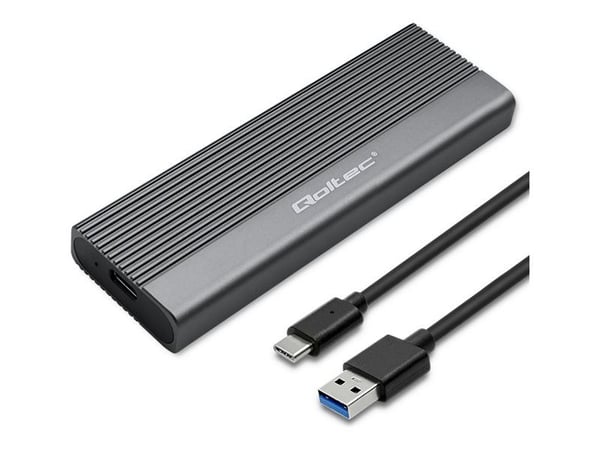 Qoltec Alumiinikotelo | M.2 SSD Pocket | SATA | NGFF | USB-C | Super speed 6Gb/s | 2TB | Harmaa | Harmaa