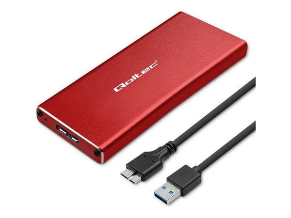 Qoltec Housing | M.2 SSD-stasjonsplass | SATA | NGFF | USB 3.0 | Superhastighet 5 Gb/s | 2TB | rød