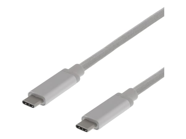 DELTACO USBC-1361 - USB-kabel - USB-C (hann) til USB-C (hann) - USB 3.1 Gen 2 - 50 cm - USB Power Delivery (3A, 60W) - sølv