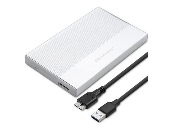 Qoltec aluminiumshus | SSD HDD 2,5" stasjonsplass | SATA | USB 3.0 | Superhastighet 5 Gb/s | 2TB | Sølv