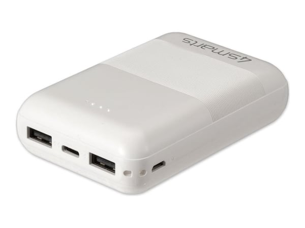 4smarts VoltHub Go2 - Strømbank - 10000 mAh - 10.5 watt - 2.1 A - 3 utgangskontakter (USB-C, 2 x USB) - på kabel: USB-C - hvit