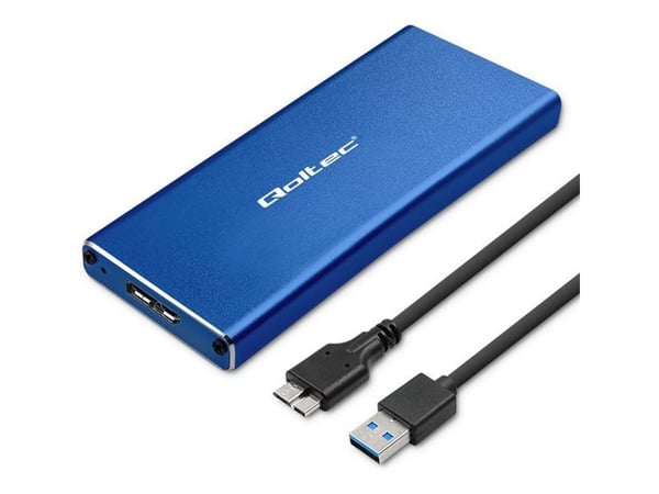 Qoltec Housing | M.2 SSD-stasjonsplass | SATA | NGFF | USB 3.0 | Superhastighet 5 Gb/s | 2TB | Žydra