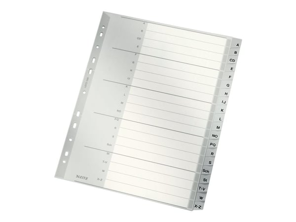 Leitz - Inndeler - 20 deler - fortrykt: A-Z - for A4 (210 x 297 mm) - med fliker - grå