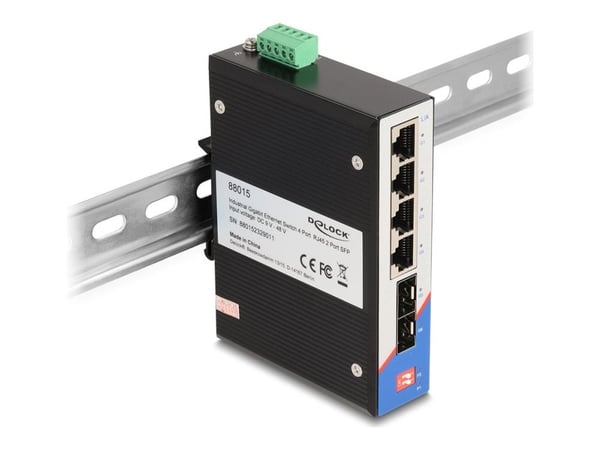 Delock - Switch - 4 x 10/100/1000 + 2 x SFP - DIN-skinnemonterbar