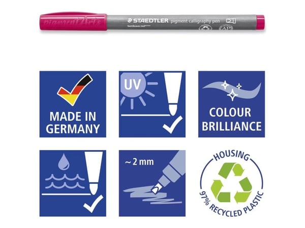 STAEDTLER 375 - Fibertuppenn - calligraphy - water-based - permanent - assorterte farger - fargeblekk - 2 mm - thin-thick - 12 deler (en pakke 12)