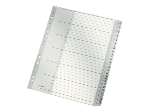 Leitz - Inndeler - 31 deler - fortrykt: 1-31 - for A4 (210 x 297 mm) - med fliker - grå