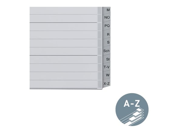 Leitz - Inndeler - 20 deler - fortrykt: A-Z - for A4 (210 x 297 mm) - med fliker - grå