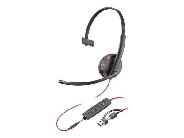 HP Poly Blackwire 3215 - Blackwire 3200 Series - hodesett - on-ear - kablet - 3,5 mm jakk, USB-C - svart - Certified for Skype for Business, Avaya ...