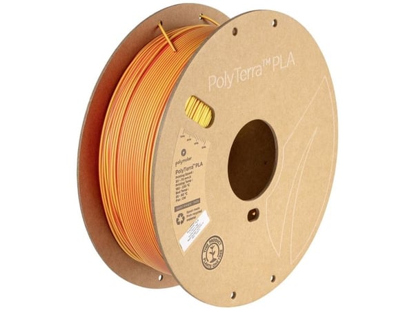 Polymaker PA04019 Dual Filament PLA-plast med lavere kunststofindhold, Mat 1.75 mm 1000 g Sunrise, Rød, Gul PolyTerra™ 1 stk