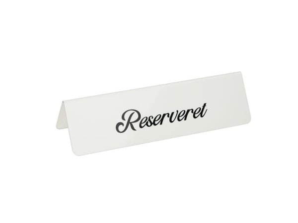 RESERVERET bordskilt (DK) 5 stk. aluminium, hvidt