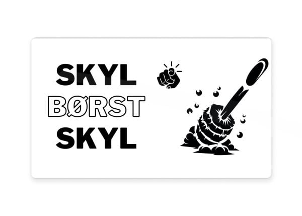 Skylt Toalett "Børst-Skyl-Børst-Børst" 15x8,5 cm, vit aluminium