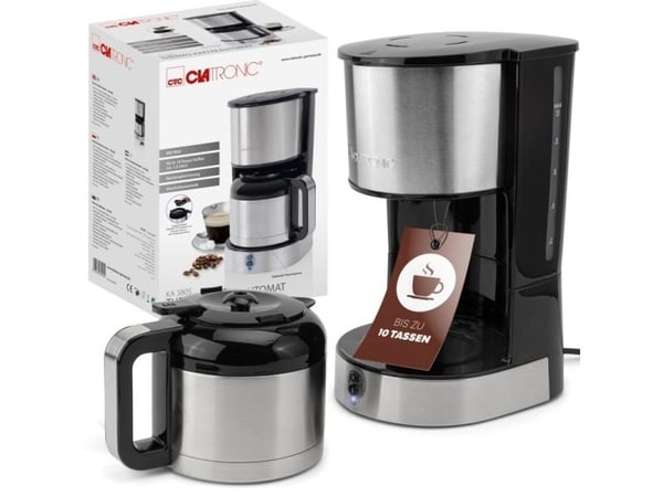 Clatronic KA 3805, Kaffebrygger (drypp), 1,2 l, Malt kaffe, 800 W, Sort, Rustfritt stål