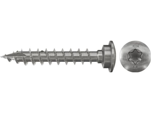 Fischer 660704, Skrue, Rustfritt stål, Tre, Rund, Helgjenget, Rundt hode