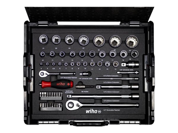 Hylse og bitssett 1/4" & 1/2" WIHA 60 stk i L-Boxx"