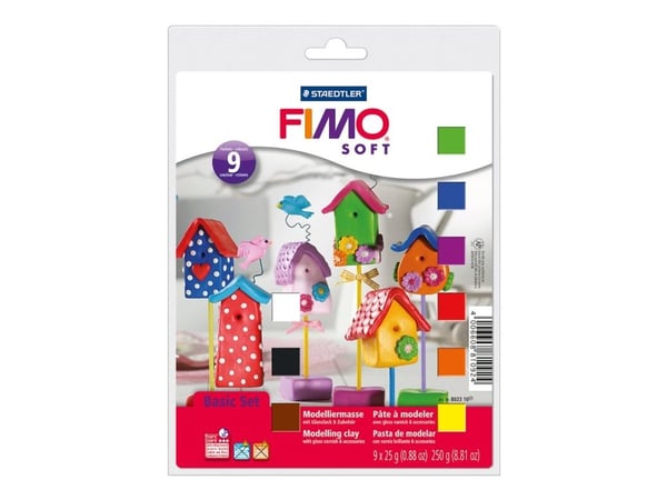 FIMO Soft - Modelleringsleire - 225 g - svart, hvit, purpur, mandarin, sitronfarge, sjokolade, briljant blå, tropisk grønn, indianerrød