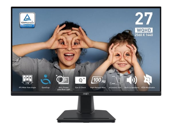MSI PRO MP275Q - LED-skjerm - 27" - 2560 x 1440 WQHD @ 100 Hz - IPS - 300 cd/m² - 1300:1 - 1 ms - 2xHDMI, DisplayPort - høyttalere - svart