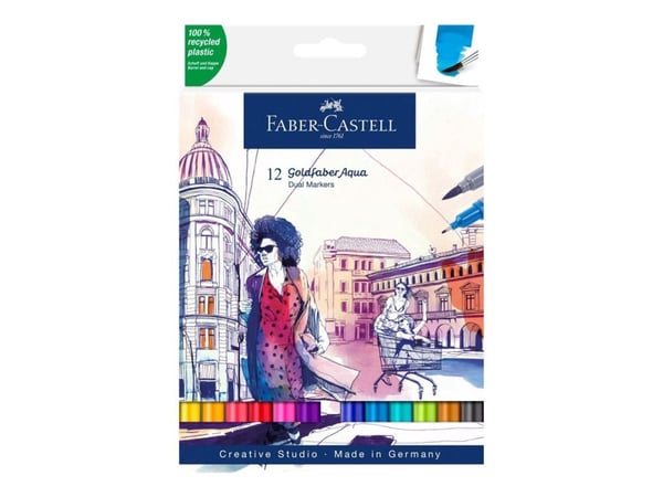 Faber-Castell Creative Studio Goldfaber Aqua - Brush pen and fineliner combo - assorterte farger - vannbasert fargestoffblekk - 4 mm (en pakke 12)