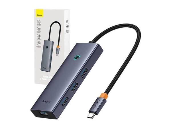 Baseus UltraJoy 5-porttinen, langallinen, USB 3.2 Gen 1 (3.1 Gen 1) Type-C, harmaa, 5 Gbit/s, 4K Ultra HD, 30 Hz