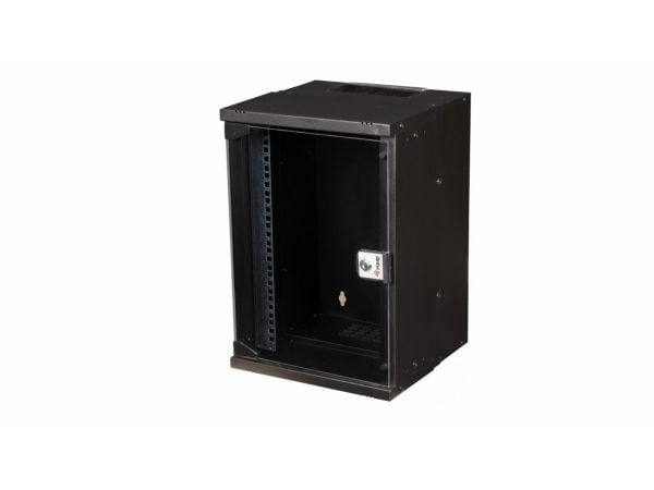 Equip EWM-09-3030-B, väggmonterat stativ, 9U, nyckellås, 5,93 kg, svart