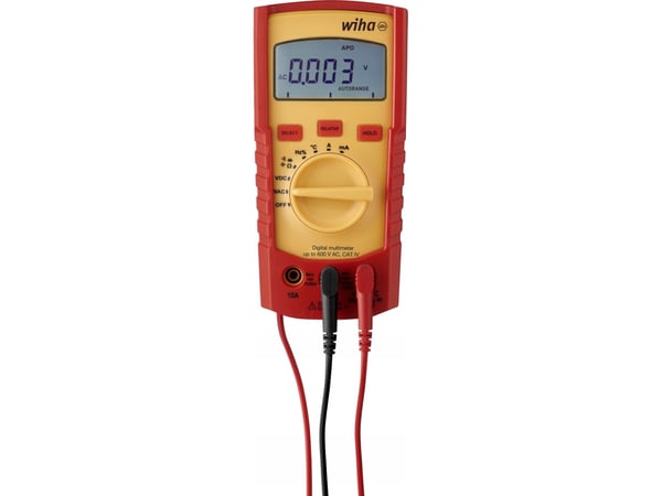 Wiha digitalt multimeter 45218 opp til 600 V AC CAT IV måleinstrument (rød/gul)