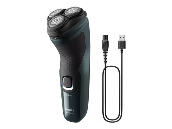 Philips Shaver 3000X Series X3002/00 Elektrisk rakapparat för våt- och torrakning, Roterande rakhuvud, Svart, Grön, Batteri, Nickel-metallhydrid (N...