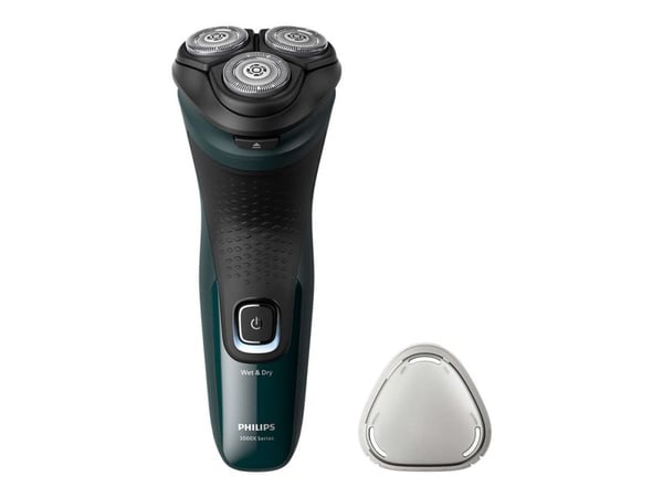 Philips Shaver 3000X Series X3002/00 Elektrisk rakapparat för våt- och torrakning, Roterande rakhuvud, Svart, Grön, Batteri, Nickel-metallhydrid (N...