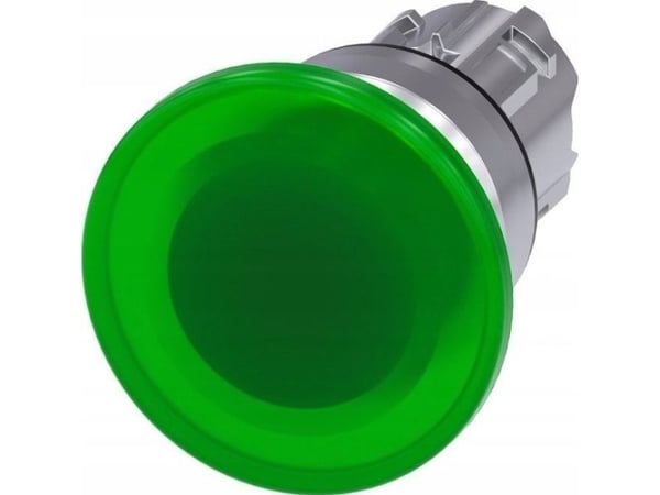 Siemens belyst tryckknapp 22 mm rund metall blank grön 40 mm med självtillbakahållning 3SU1051-1BD40-0AA0