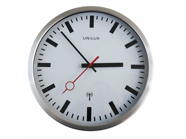 Unilux 400124567, Vegg, Radiostyrt klokke, Rund, Grå, Metallisk, Stål, Glass