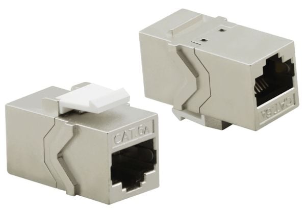 Helos keystone-moduuli Cat 6A, STP RJ45, 500 MHz, 2x RJ45-pistorasia ,suojattu