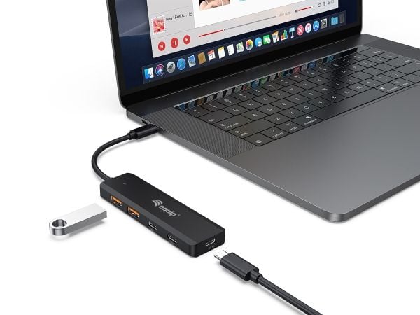 Equip 128966, USB 3.2 Gen 2 (3.1 Gen 2) Type-C, USB 3.2 Gen 2 (3.1 Gen 2) Type-C, USB 3.2 Gen 2 (3.1 Gen 2) Type-A, 10000 Mbit/s, Sort, 0,18 m, Kina