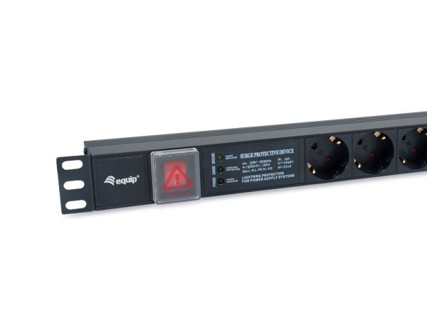 Equip 333317, 1U, Aluminium, 6 AC-utganger, Type F, Type F, 1,8 m