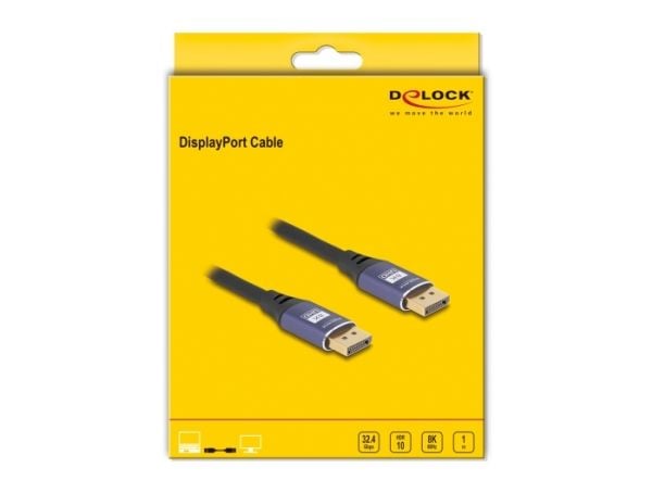 Delock - DisplayPort-kabel - DisplayPort (hann) til DisplayPort (hann) - DisplayPort 1.4 - 1 m - 8K 60Hz støtte, opptil 32,4 Gbps-datahastighet, gu...