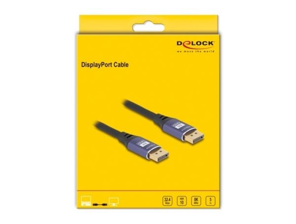 Delock - DisplayPort-kabel - DisplayPort (hann) til DisplayPort (hann) - DisplayPort 1.4 - 5 m - 8 K 60 Hz (7680 x 4320) støtte, opptil 32,4 Gbps-d...