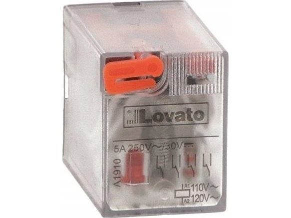 Lovato Electric industrirelä med LED-indikator och mekanisk knapp, styrning 24VDC, 4C/O, 5A, för HR6XS4..