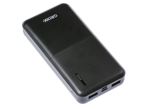 Grixx Powerbank 15000mAh strømforsyning Micro USB og USB-C svart