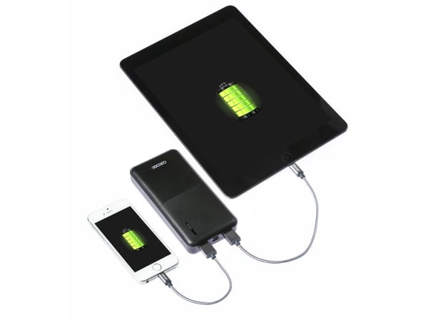 Grixx Powerbank 15000mAh strømforsyning Micro USB og USB-C svart