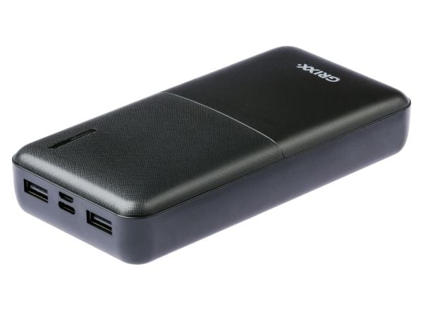 Grixx Powerbank 15000mAh strømforsyning Micro USB og USB-C svart