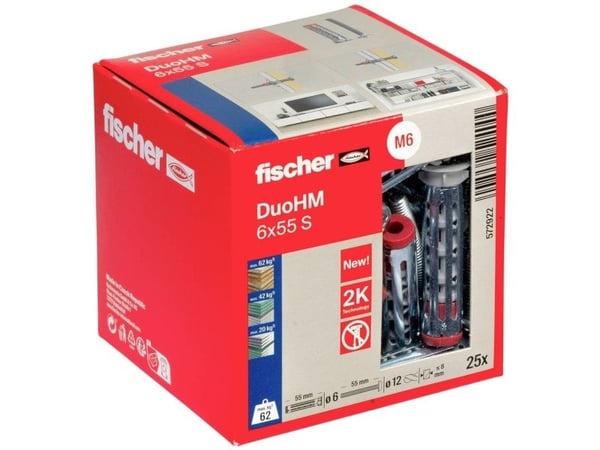 Fischer DuoHM 6 x 55 S PH PZ, Veggplugg, Grå, Pozidriv, PZ3, 6 mm, 55 mm