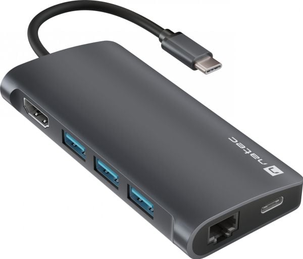NATEC NMP-2162, langallinen, USB 3.2 Gen 1 (3.1 Gen 1) Type-C, 100 1000 Mbit/s, harmaa, tummanharmaa, MicroSD (TransFlash), SD