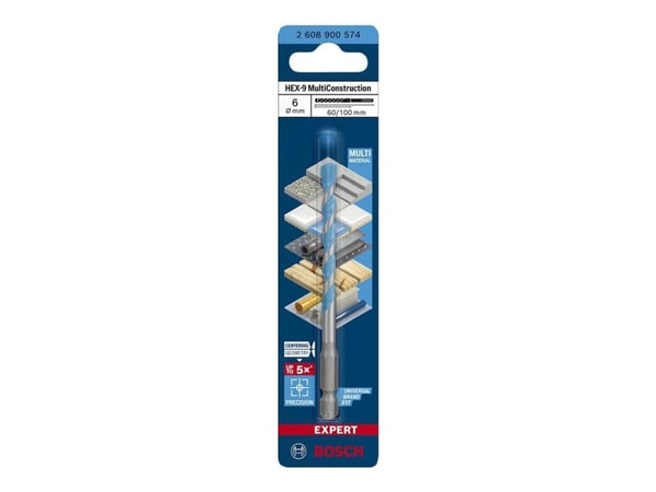 Bosch Expert MultiConstruction HEX-9 - Bor - for betong, plast, stål, bløtt tre, soft tile, multimaterial - 6 mm - heksagonal - lengde: 100 mm