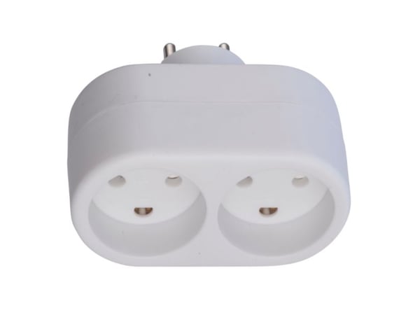 E-line kaksoispistoke valkoinen - pyöreä w/j, 230V/13A