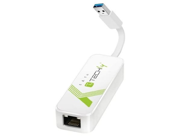 Techly IDATA USB-ETGIGA-3A, Koblet med ledninger (ikke trådløs), USB, Ethernet, 5000 Mbit/s, Hvit