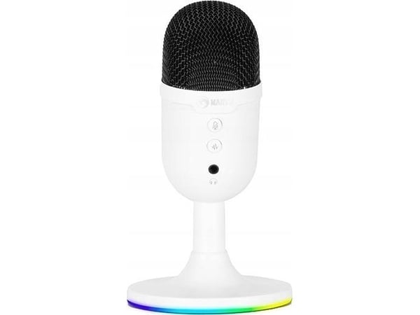 Marvo Marvo-mikrofoni, pelimikrofoni, MIC-06, valkoinen, RGB-taustavalo, kuulokeliitäntä
