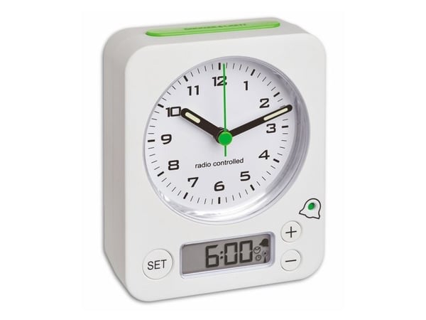 TFA Dostmann 60.1511.02 Radioväckarklocka Vit Fluorescerande displayer