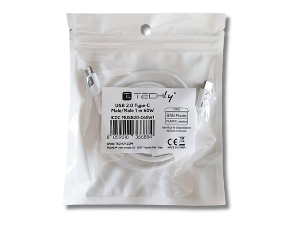 Techly ICOC-MUSB20-C60W1, 1 m, USB C, USB C, USB 2.0, 0,48 Gbit/s, Hvit